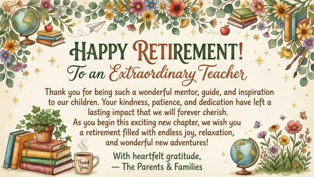 Retirement Wishes for a Teacher From Parents